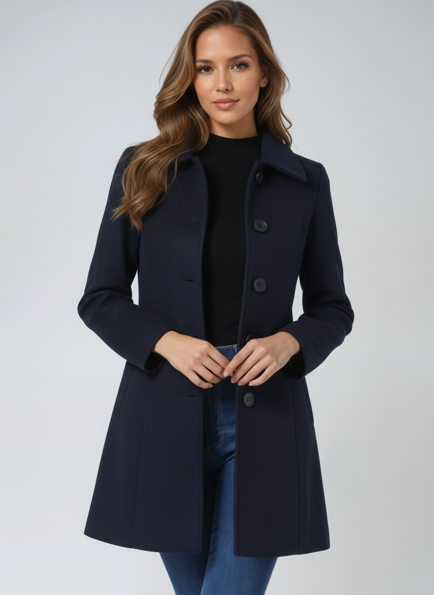 Josephine Breasted High Neck Button Trench Coat