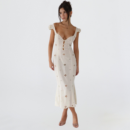Josette Eyelet Cap Sleeve Midi Dress - Ivory