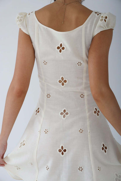 Josette Eyelet Cap Sleeve Midi Dress - Ivory