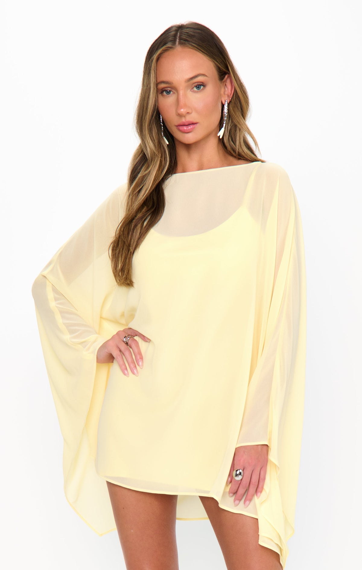 Joslyn Cape Sleeve Mini Dress - Pale Yellow