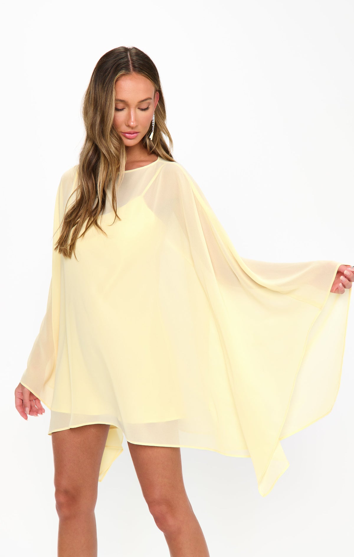 Joslyn Cape Sleeve Mini Dress - Pale Yellow