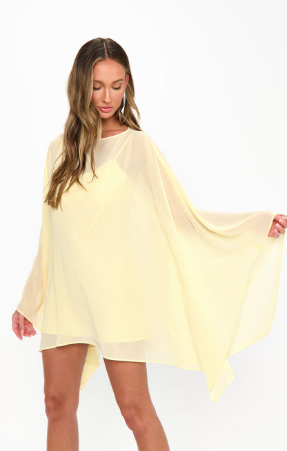 Joslyn Cape Sleeve Mini Dress - Pale Yellow