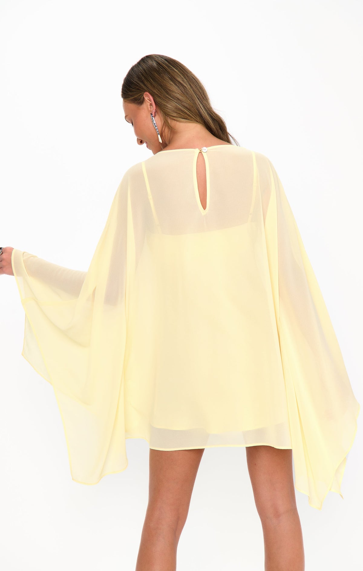 Joslyn Cape Sleeve Mini Dress - Pale Yellow