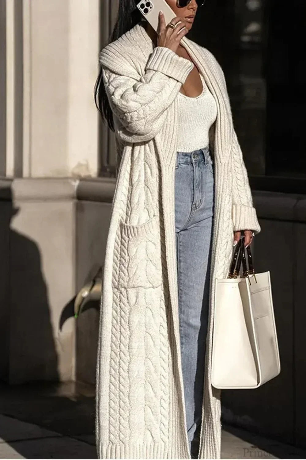 Jovanna Cable-Texture Duster Cardigan - Ivory