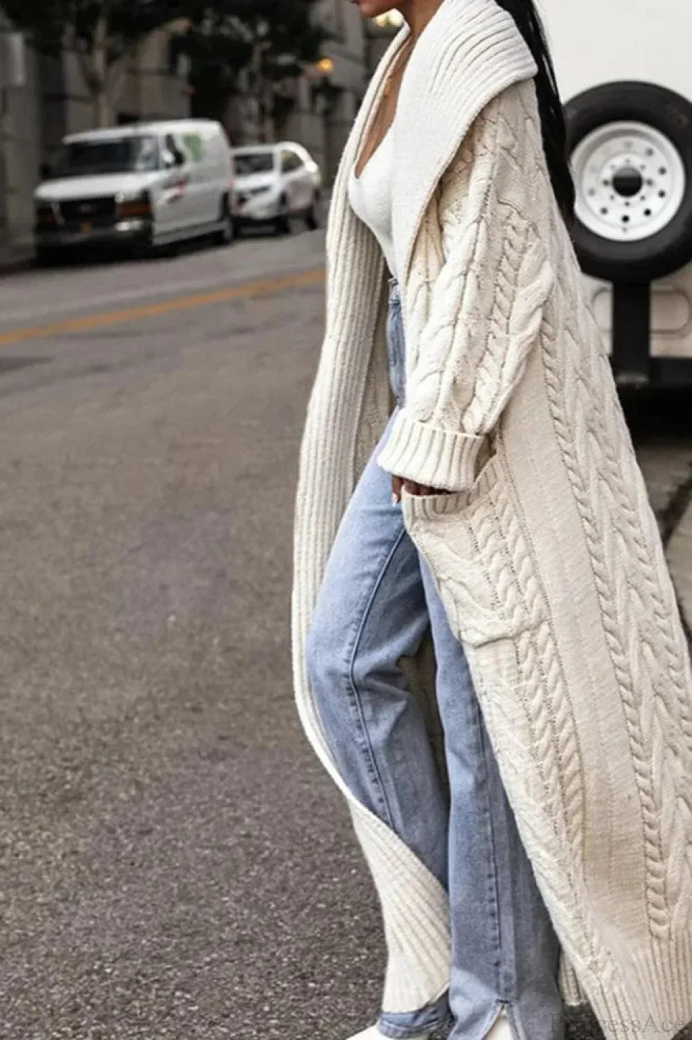 Jovanna Cable-Texture Duster Cardigan - Ivory
