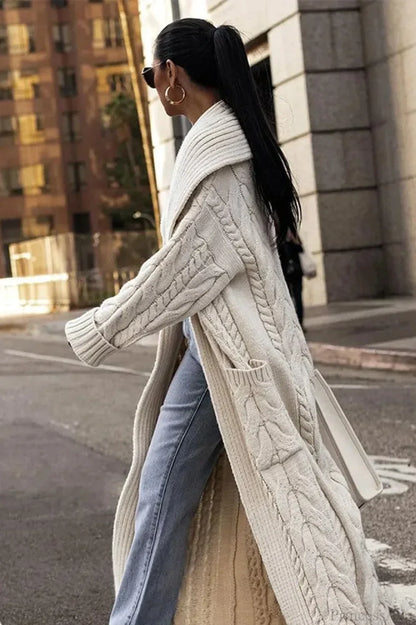 Jovanna Cable-Texture Duster Cardigan - Ivory