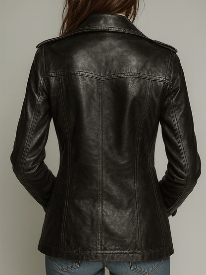 Kadence Double-Breasted Leather-Look Military Jacket - Black