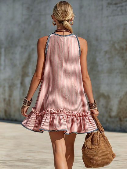 Kaela Striped Frill Mini Dress - Red and White Stripe
