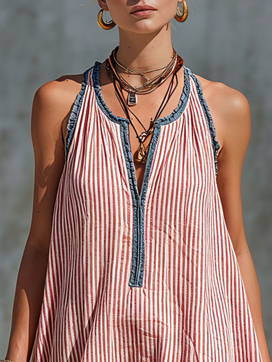 Kaela Striped Frill Mini Dress - Red and White Stripe