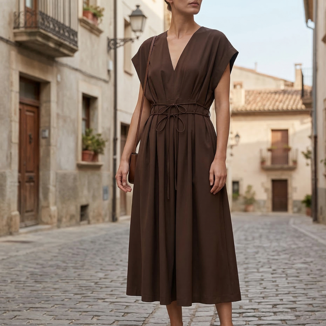 Kaia v Neck Midi Dress