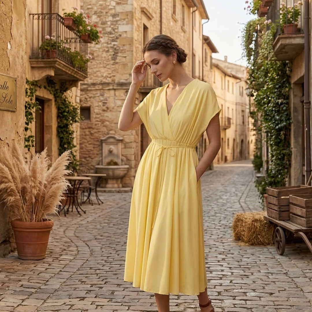 Kaia v Neck Midi Dress