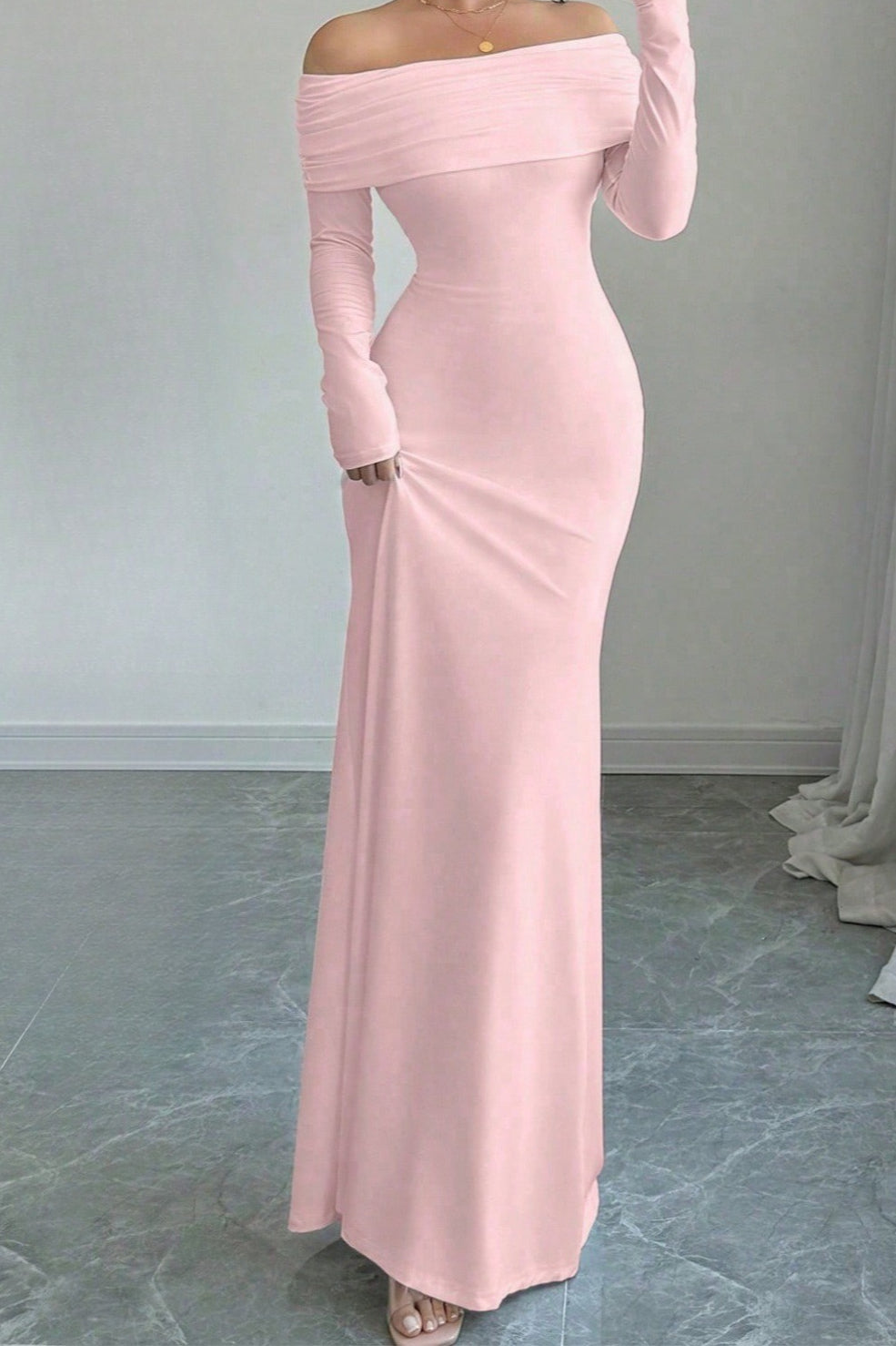 Kaiya Off Shoulder Mermaid Maxi Dress - Light Pink