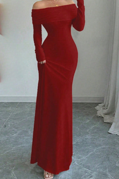 Kaiya Off Shoulder Mermaid Maxi Dress - Red