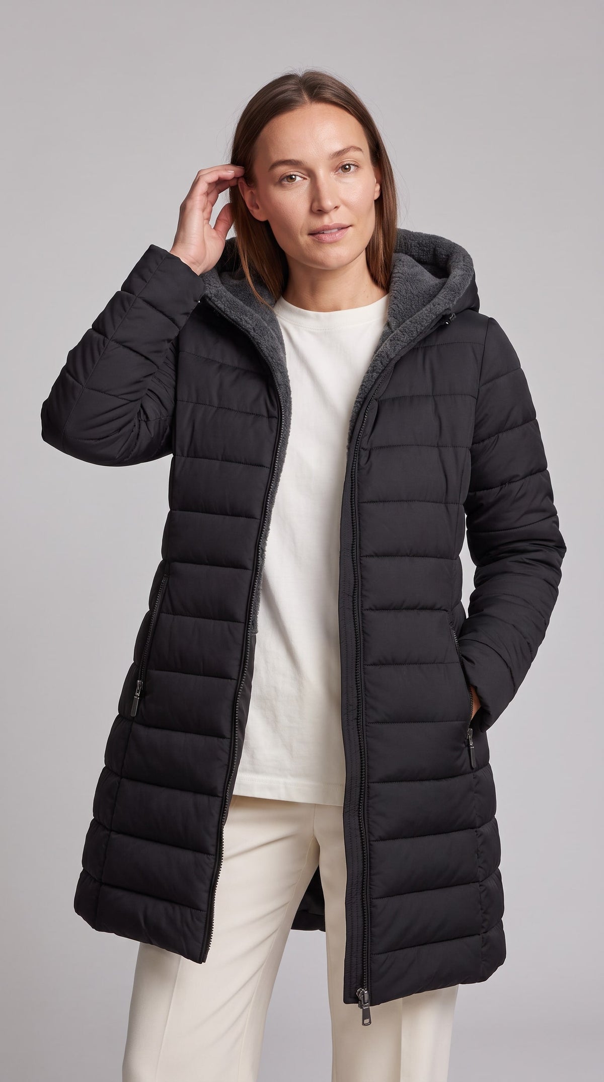 Kalinda Hooded A-Line Puffer Coat - Black