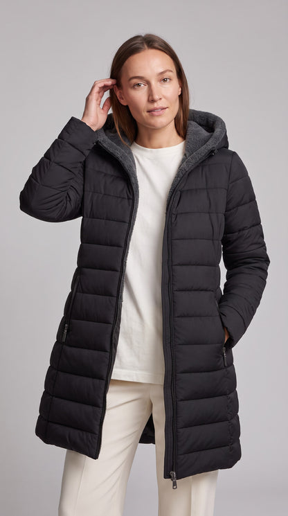 Kalinda Hooded A-Line Puffer Coat - Black