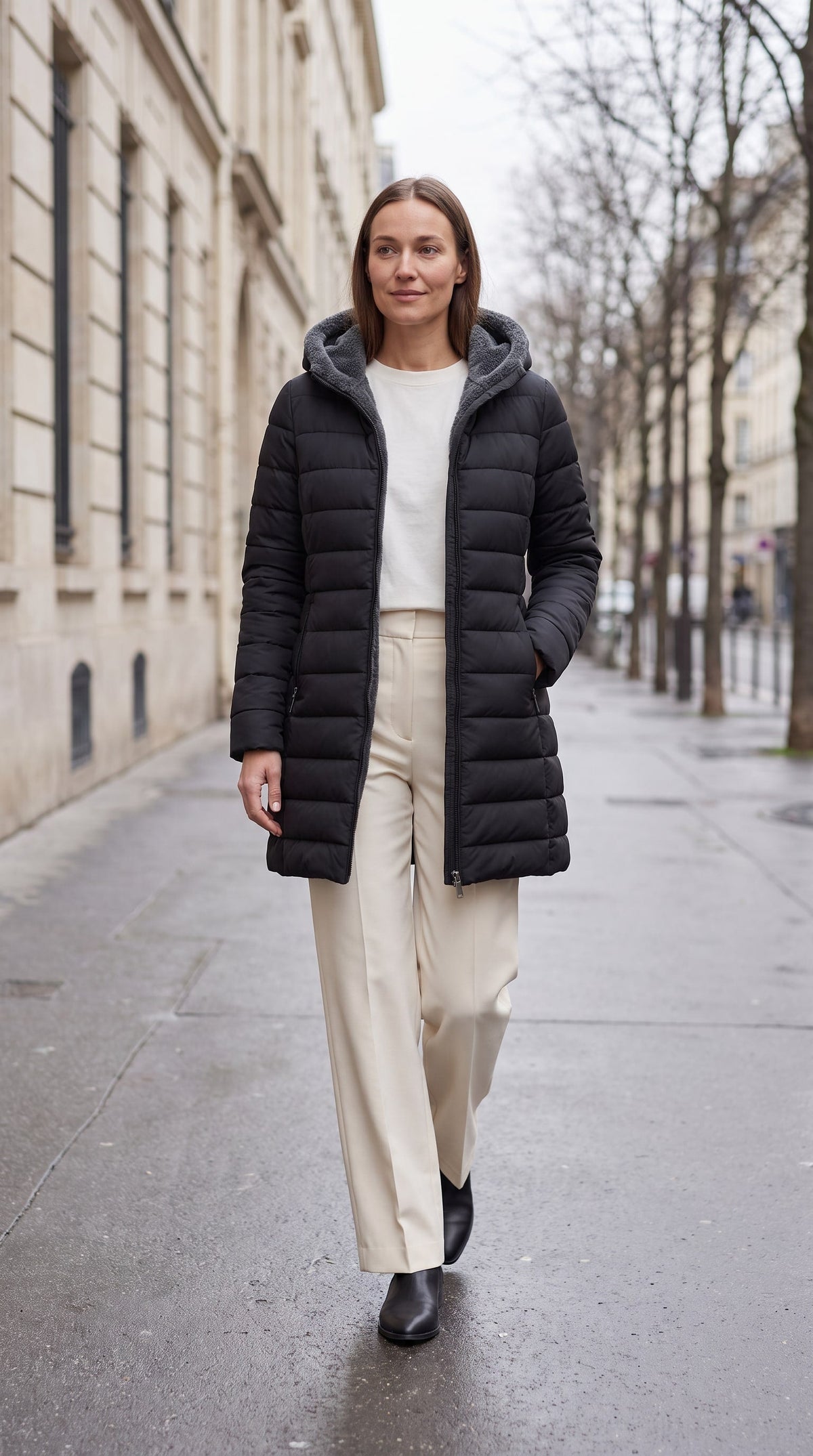 Kalinda Hooded A-Line Puffer Coat - Black