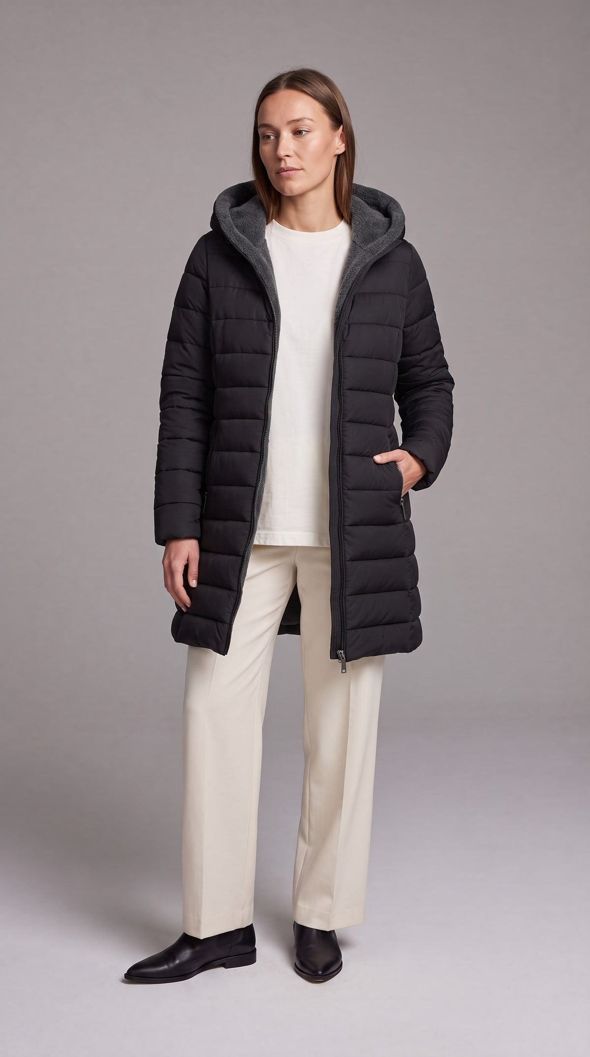 Kalinda Hooded A-Line Puffer Coat - Black