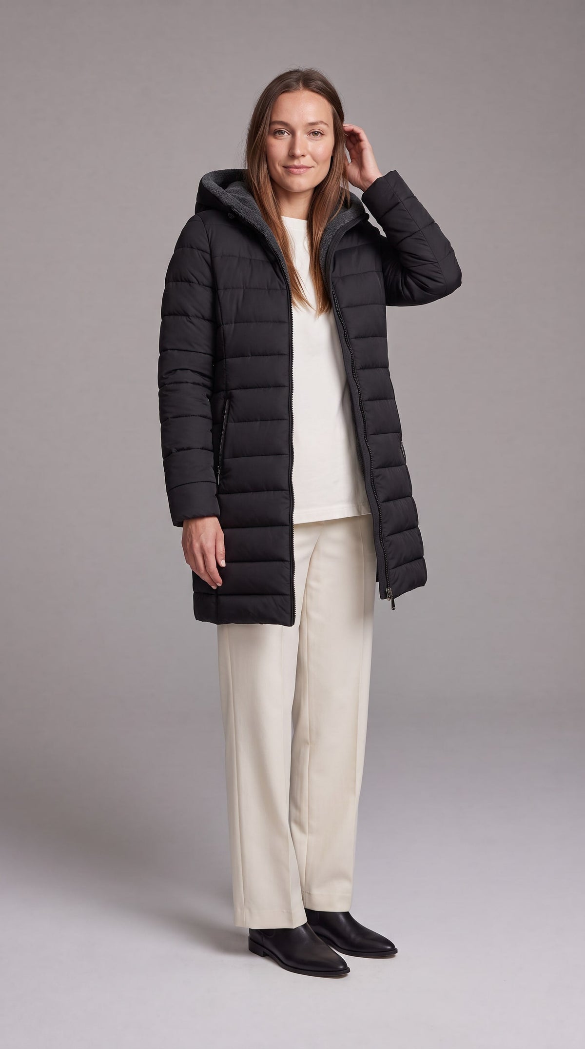 Kalinda Hooded A-Line Puffer Coat - Black