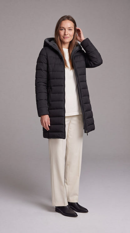 Kalinda Hooded A-Line Puffer Coat - Black