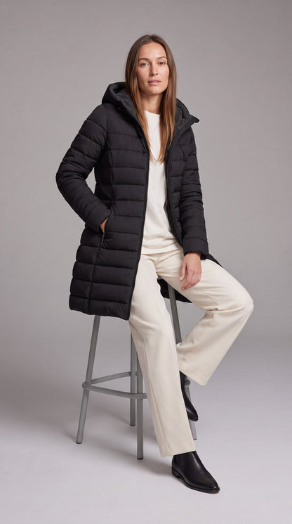 Kalinda Hooded A-Line Puffer Coat - Black