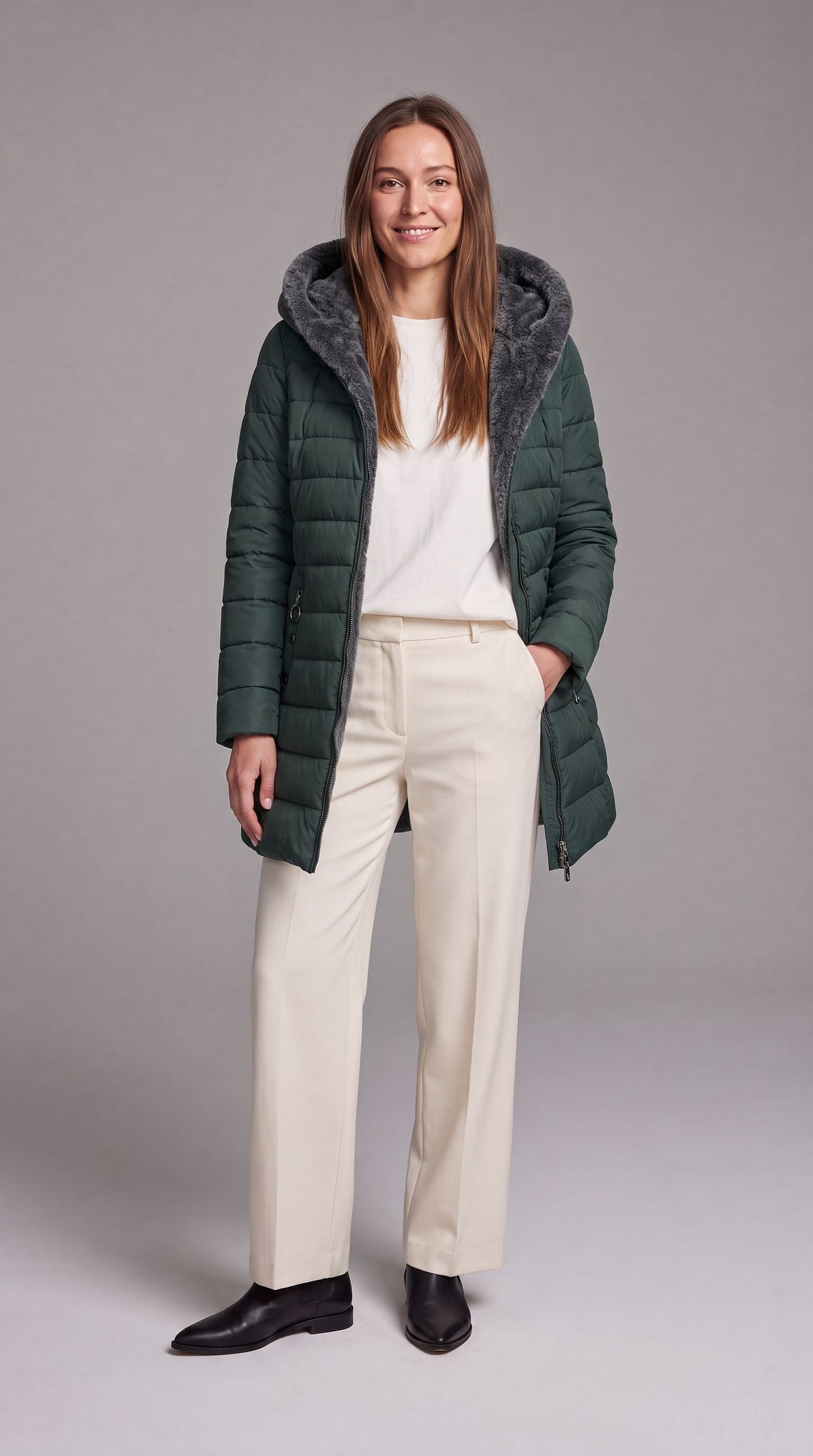 Kalinda Hooded A-Line Puffer Coat - Green
