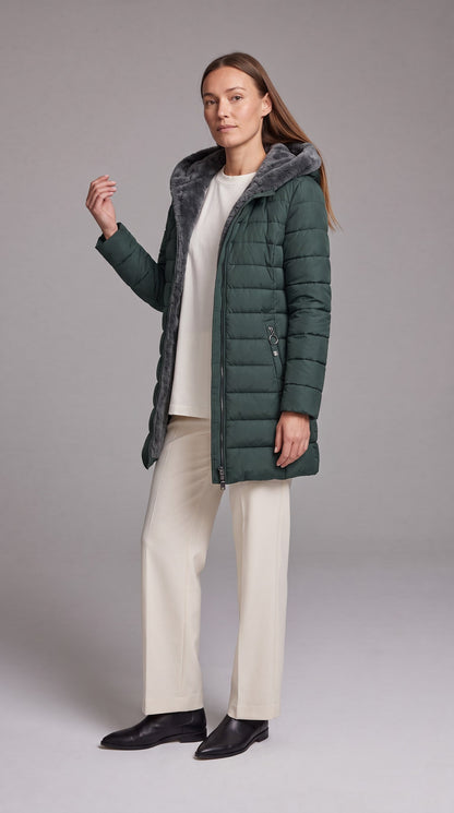 Kalinda Hooded A-Line Puffer Coat - Green