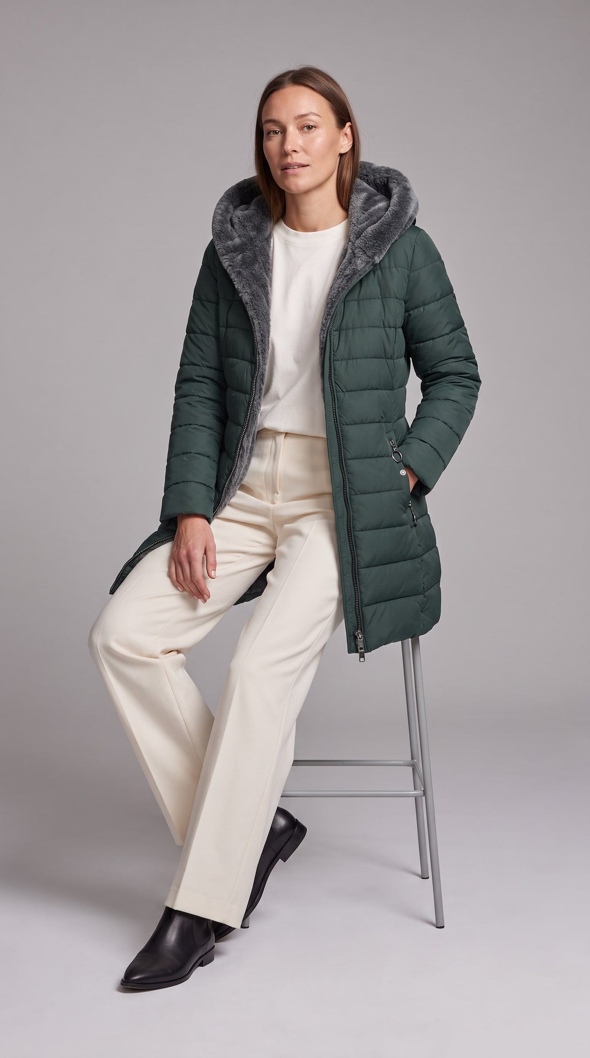 Kalinda Hooded A-Line Puffer Coat - Green
