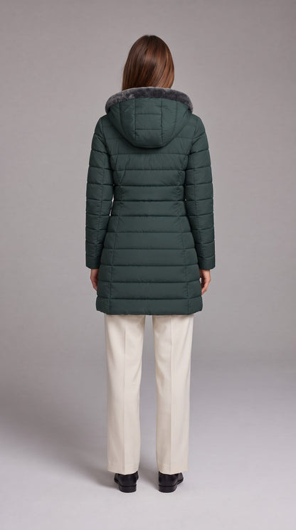 Kalinda Hooded A-Line Puffer Coat - Green