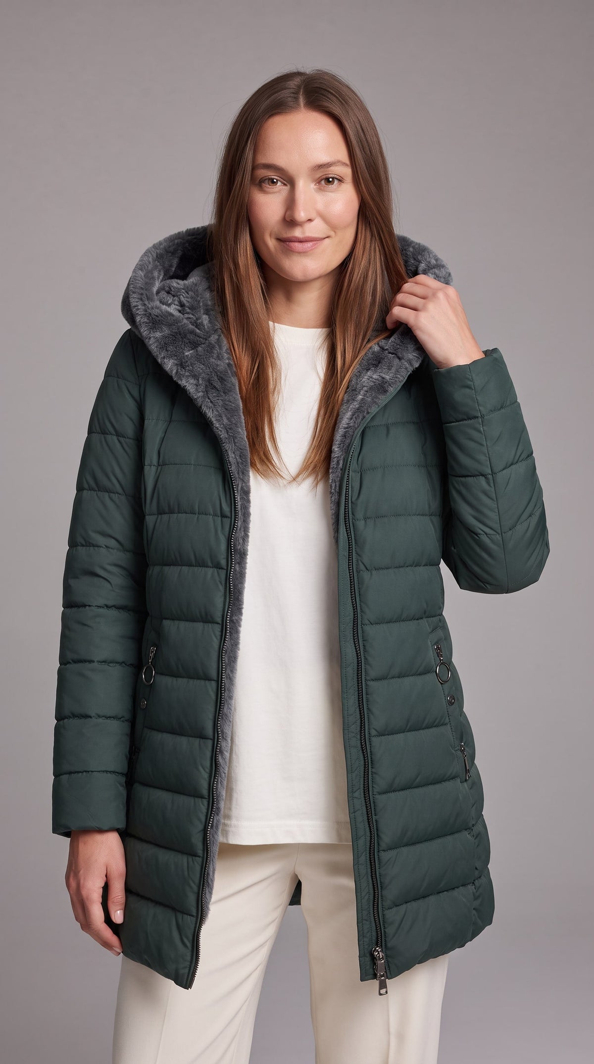 Kalinda Hooded A-Line Puffer Coat - Green