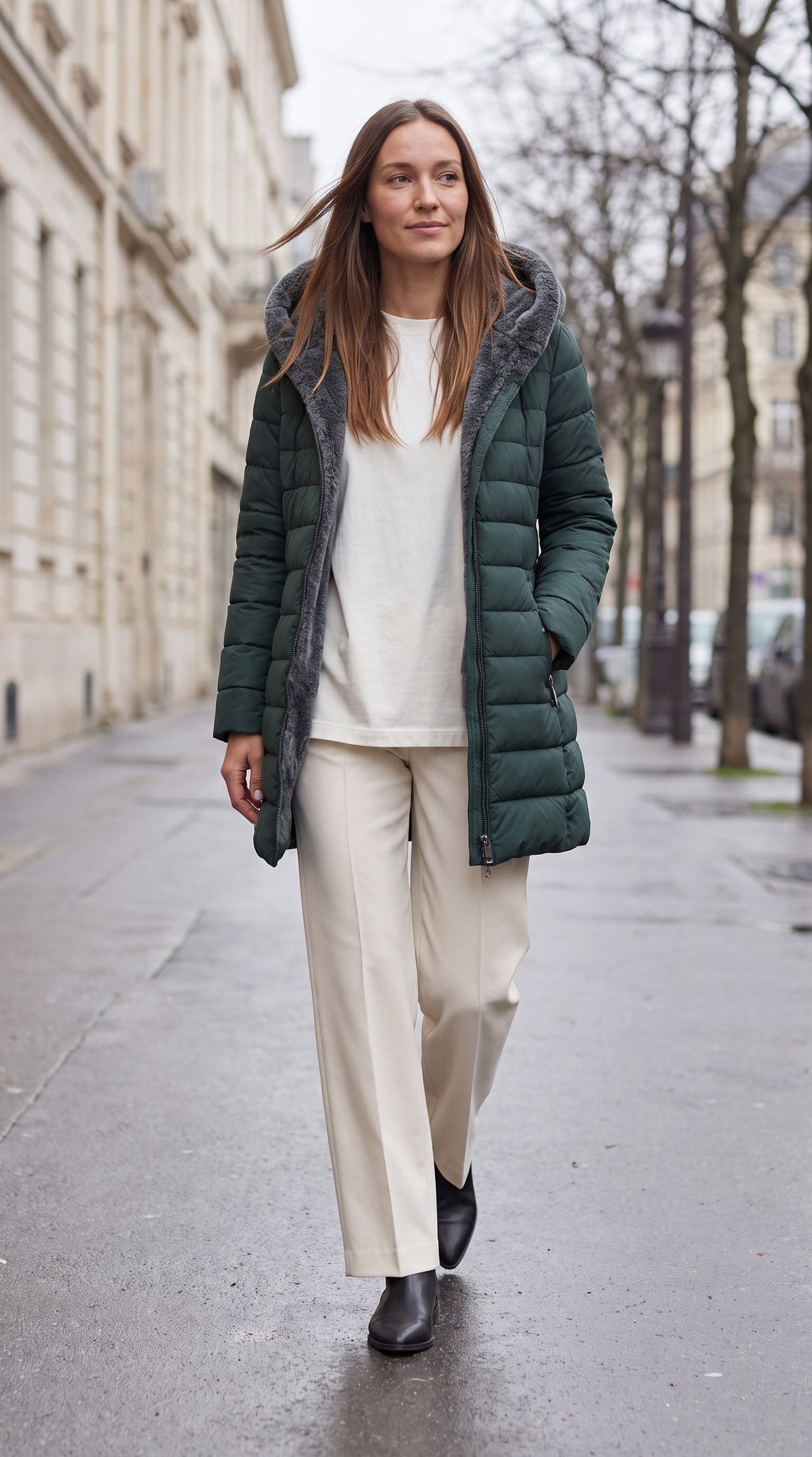 Kalinda Hooded A-Line Puffer Coat - Green