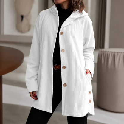 Kamryn Ribbed Corduroy Hooded Overshirt - White