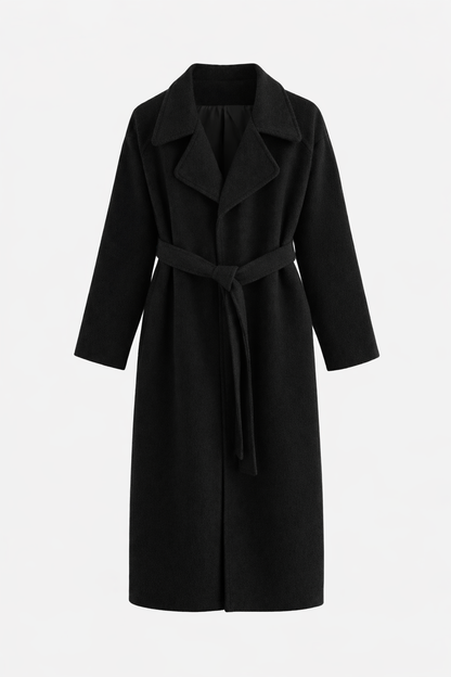 Katell Belted Longline Coat - Black