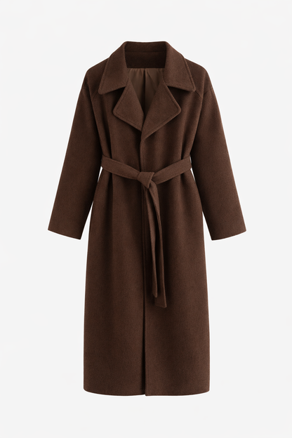 Katell Belted Longline Coat - Chocolate Brown