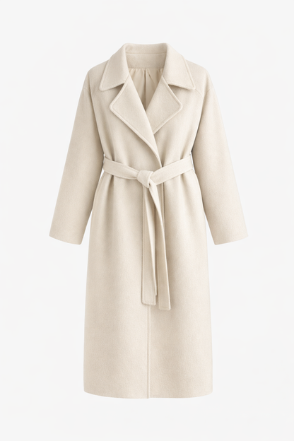 Katell Belted Longline Coat - Cream