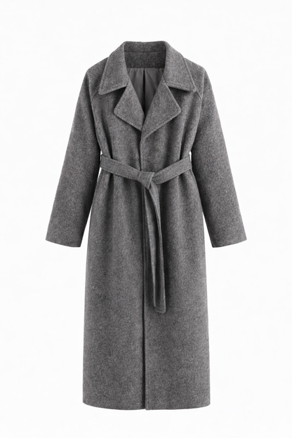 Katell Belted Longline Coat - Gray