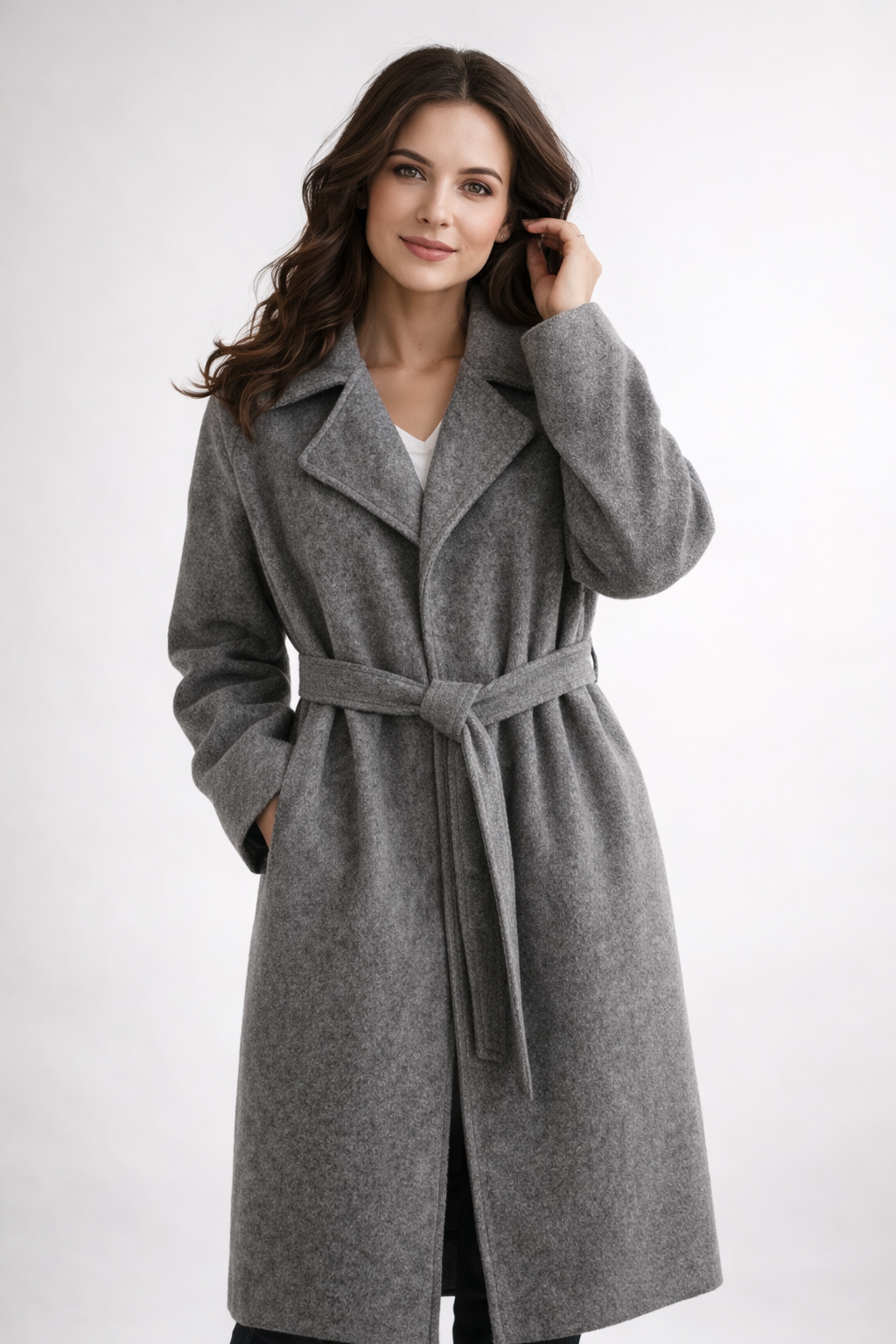 Katell Belted Longline Coat - Gray