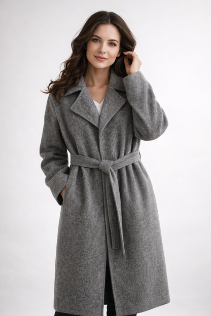 Katell Belted Longline Coat - Gray
