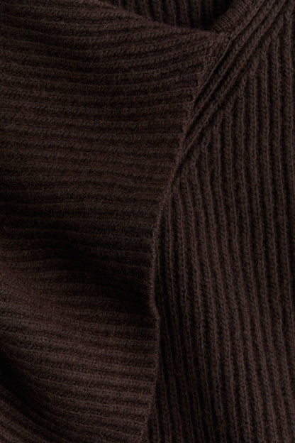 Katia Cowl Neck Ribbed Sweater - Chocolate Brown