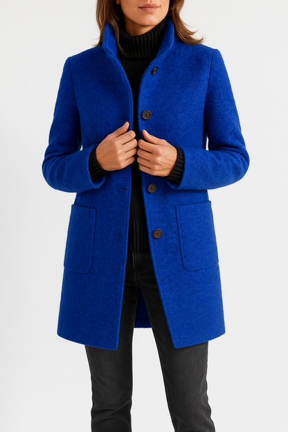 Kaylani Stand Collar Wool Blend Coat - Blue