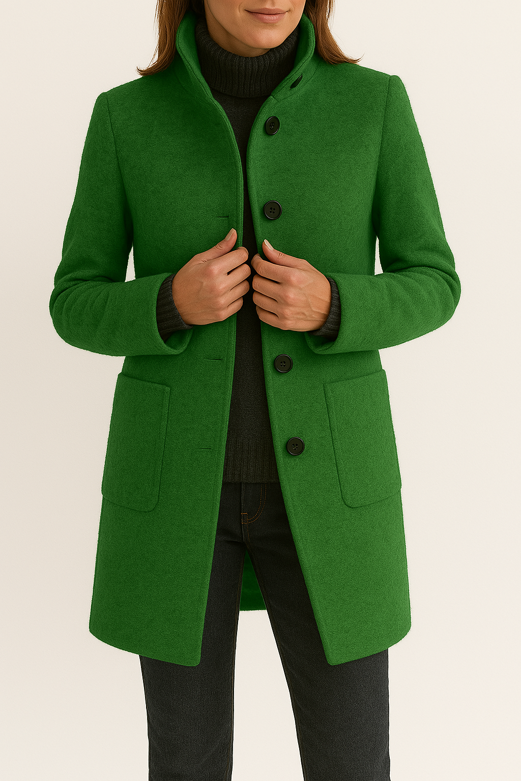 Kaylani Stand Collar Wool Blend Coat - Green