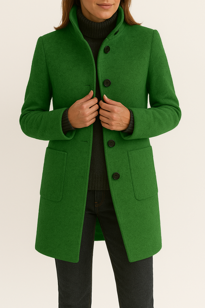Kaylani Stand Collar Wool Blend Coat - Green