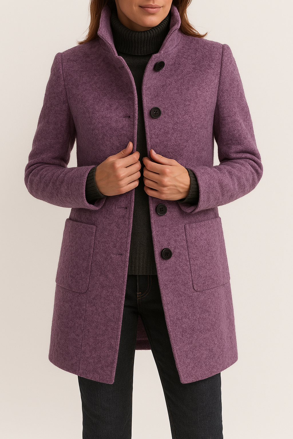 Kaylani Stand Collar Wool Blend Coat - Lilac