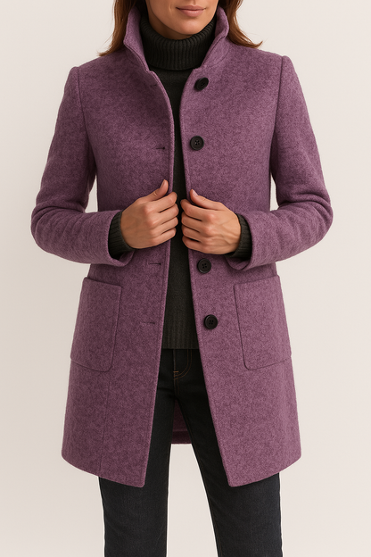 Kaylani Stand Collar Wool Blend Coat - Lilac