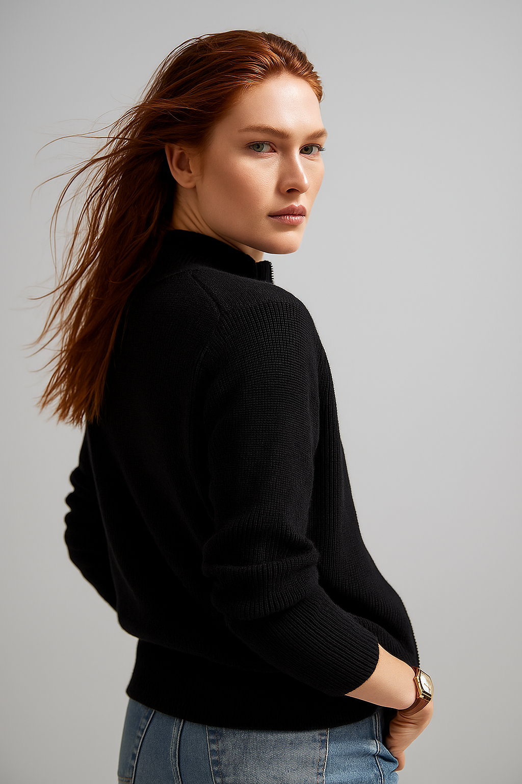 Kaylee Ribbed Knit Double Zip Cardigan - Black