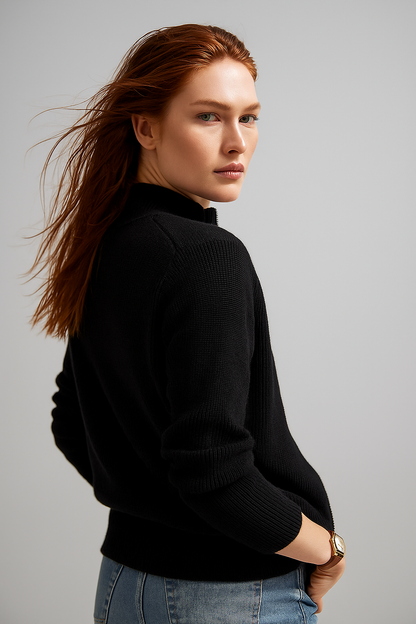 Kaylee Ribbed Knit Double Zip Cardigan - Black