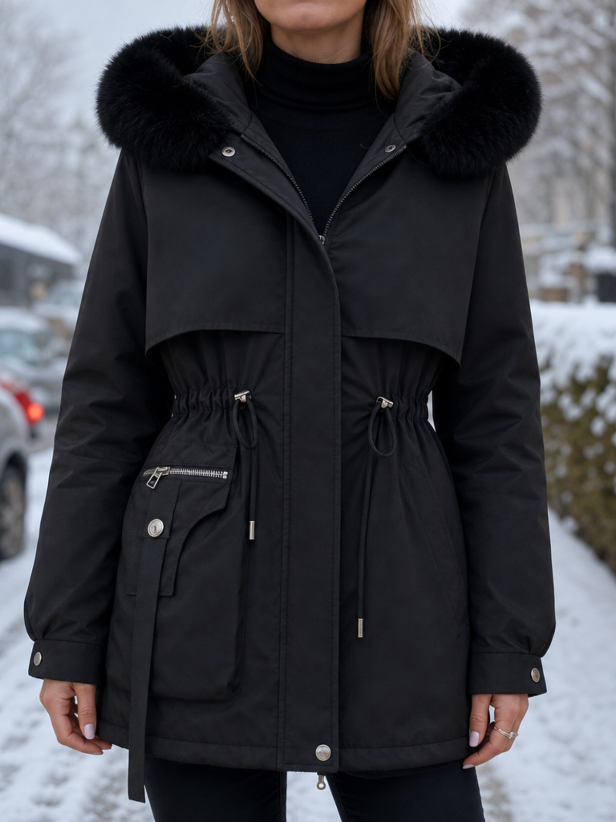 Keeley Faux Fur Hood Puffer Coat - Black