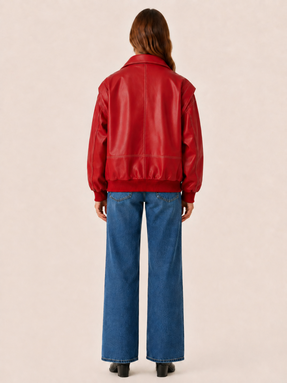 Kellyn Oversized Leather-Look Bomber Jacket - Red