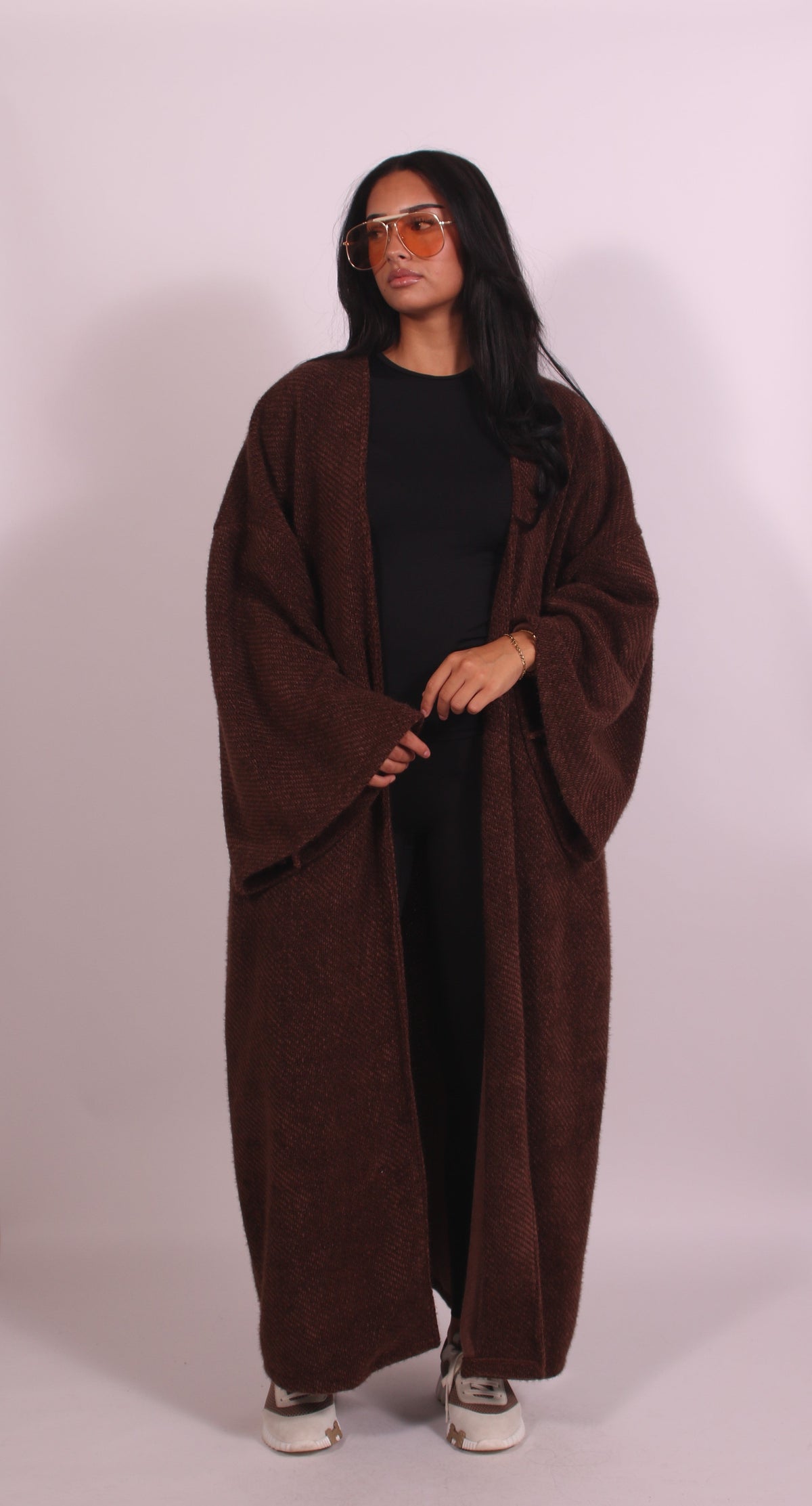 Kensley Oversized Open Front Longline Coat - Brown