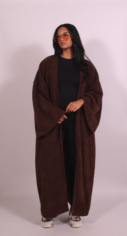 Kensley Oversized Open Front Longline Coat - Brown