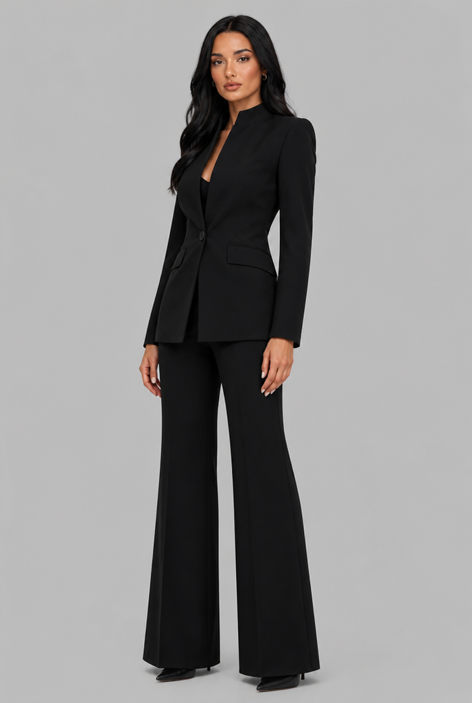Kenzie Tailored Blazer Flared Trouser Set - Black